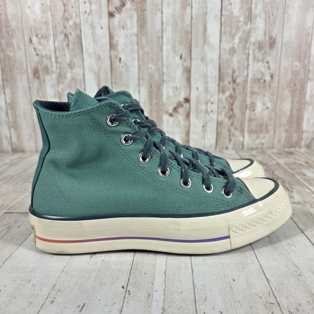 Converse Chuck 70 Hi Dark Teal Green Rainbow Stripe Sneakers A02759C Womens 8